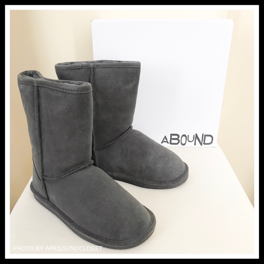 GREY SUEDE SHEARLING LINED BOOTS ANKLE BOOTIES - Picture 2 of 8